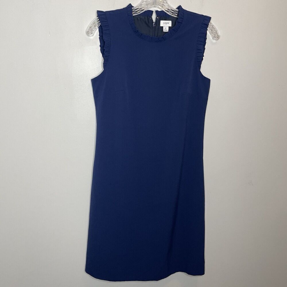J.CREW Suiting Dress Women 2 Blue Ruffle Trim Sleeveless Career BZ954